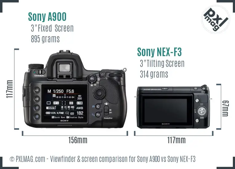Sony A900 vs Sony NEX-F3 Screen and Viewfinder comparison
