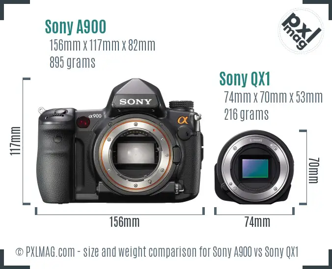 Sony A900 vs Sony QX1 size comparison