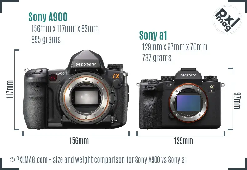 Sony A900 vs Sony a1 size comparison