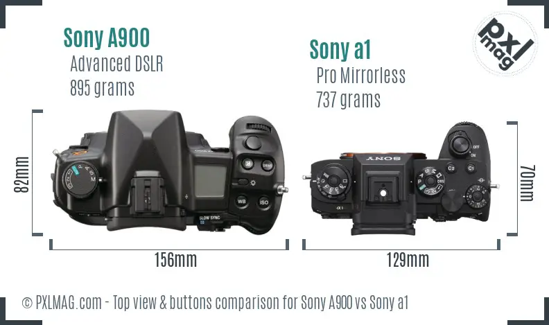 Sony A900 vs Sony a1 top view buttons comparison