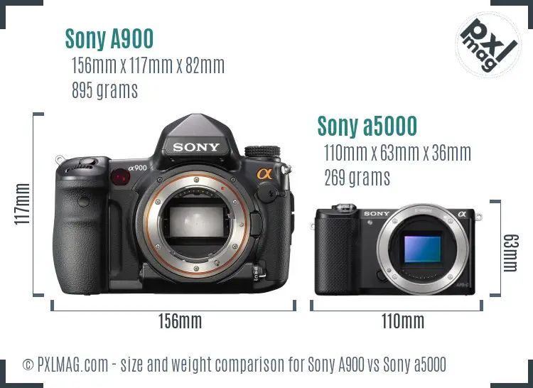 Sony A900 vs Sony a5000 size comparison