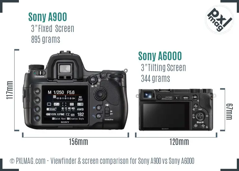 Sony A900 vs Sony A6000 Screen and Viewfinder comparison