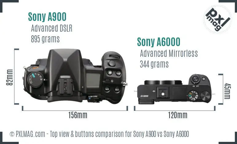 Sony A900 vs Sony A6000 top view buttons comparison