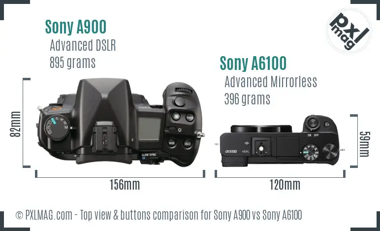 Sony A900 vs Sony A6100 top view buttons comparison