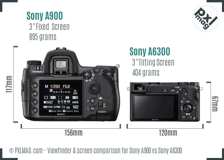 Sony A900 vs Sony A6300 Screen and Viewfinder comparison