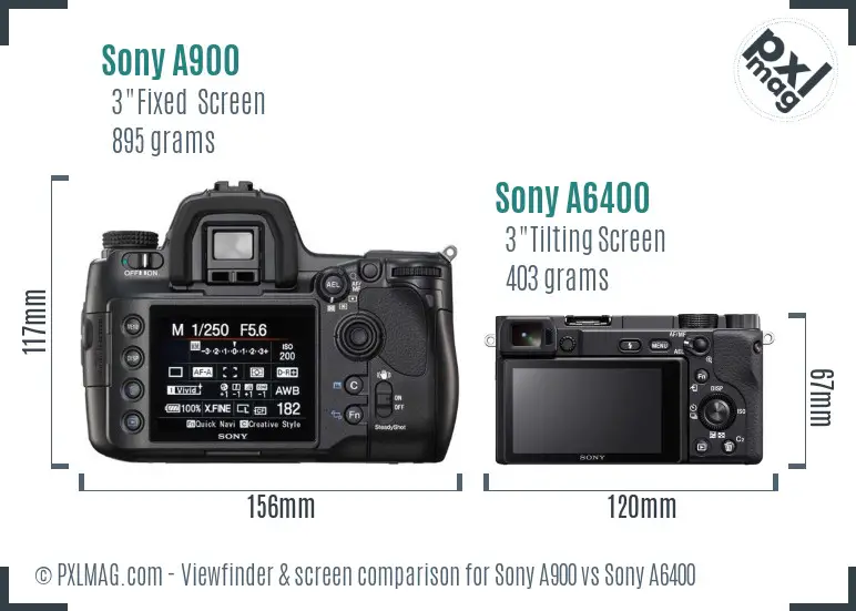 Sony A900 vs Sony A6400 Screen and Viewfinder comparison