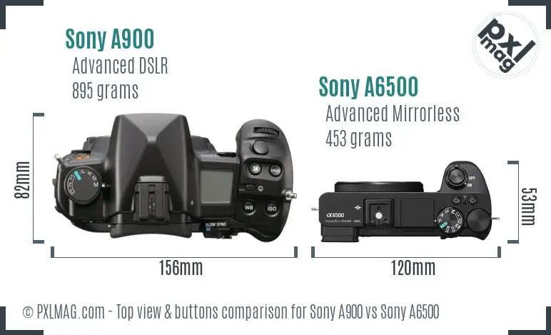 Sony A900 vs Sony A6500 top view buttons comparison