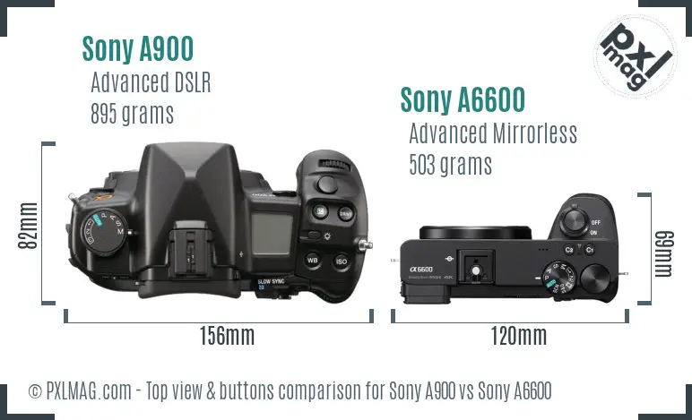 Sony A900 vs Sony A6600 top view buttons comparison