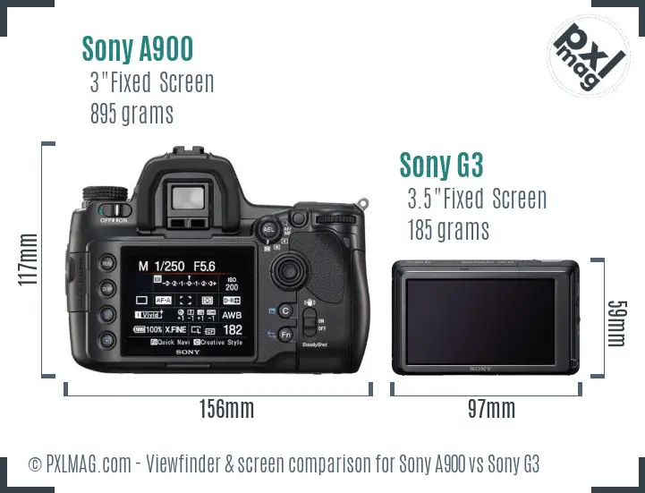 Sony A900 vs Sony G3 Screen and Viewfinder comparison