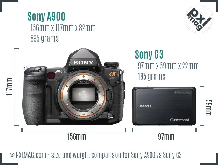 Sony A900 vs Sony G3 size comparison