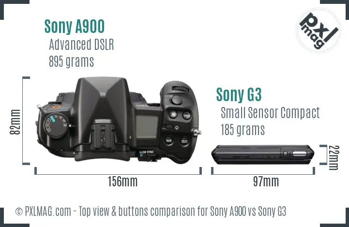 Sony A900 vs Sony G3 top view buttons comparison
