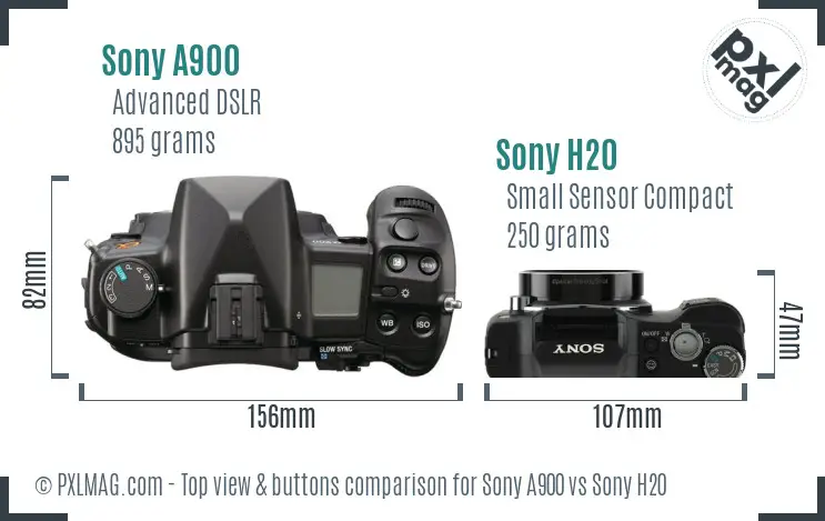 Sony A900 vs Sony H20 top view buttons comparison