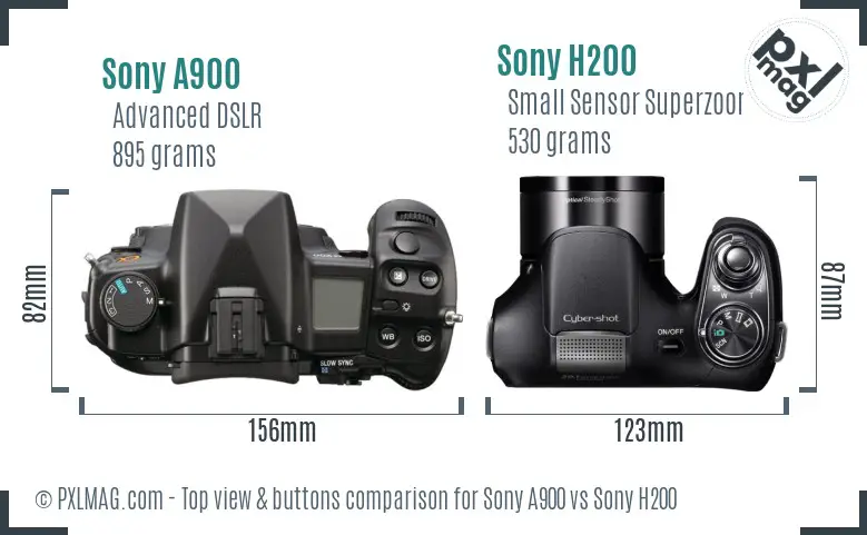 Sony A900 vs Sony H200 top view buttons comparison