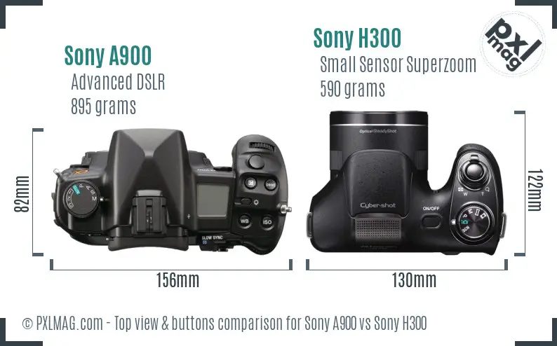 Sony A900 vs Sony H300 top view buttons comparison