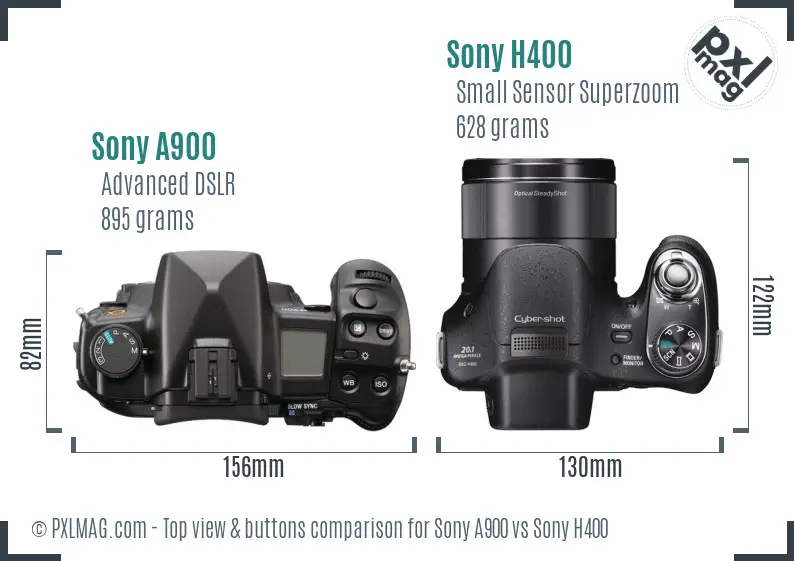 Sony A900 vs Sony H400 top view buttons comparison