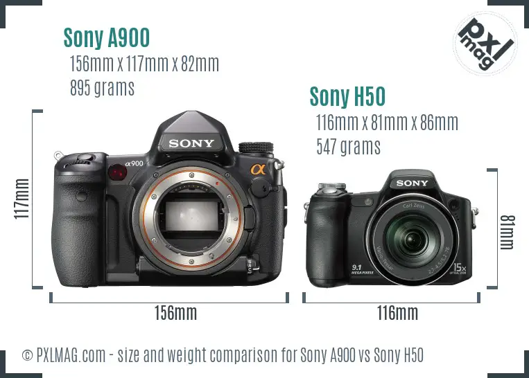 Sony A900 vs Sony H50 size comparison