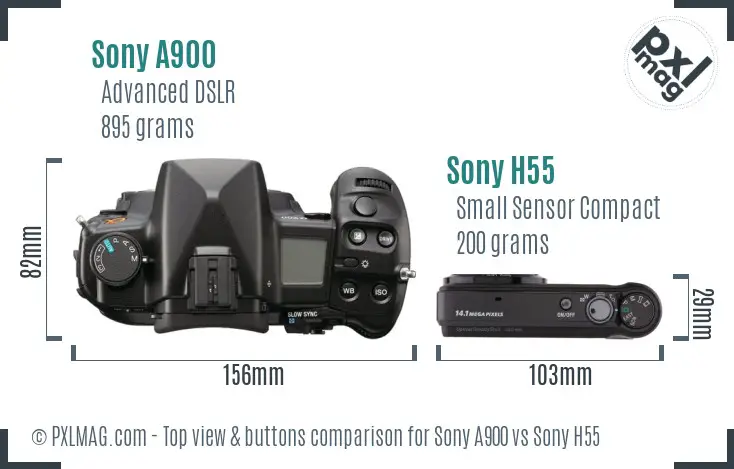 Sony A900 vs Sony H55 top view buttons comparison