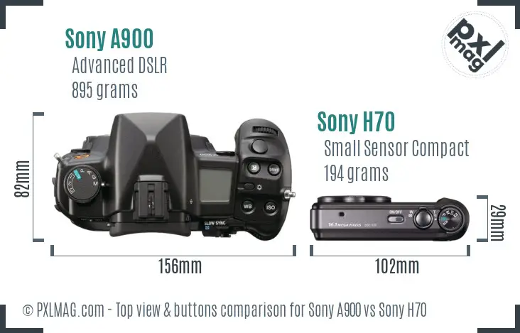 Sony A900 vs Sony H70 top view buttons comparison
