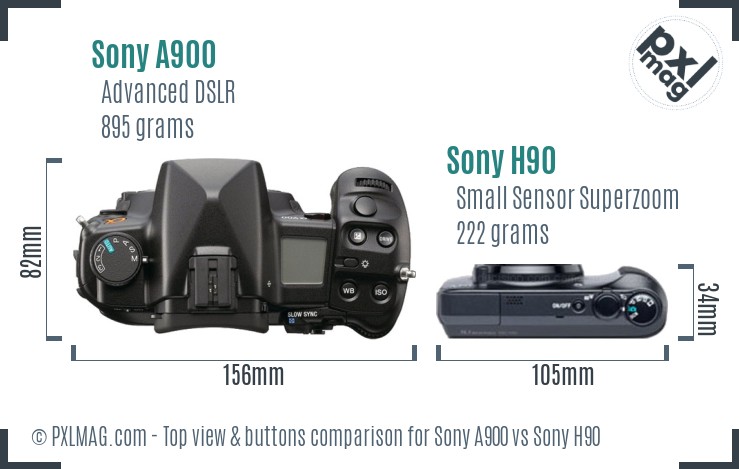 Sony A900 vs Sony H90 top view buttons comparison