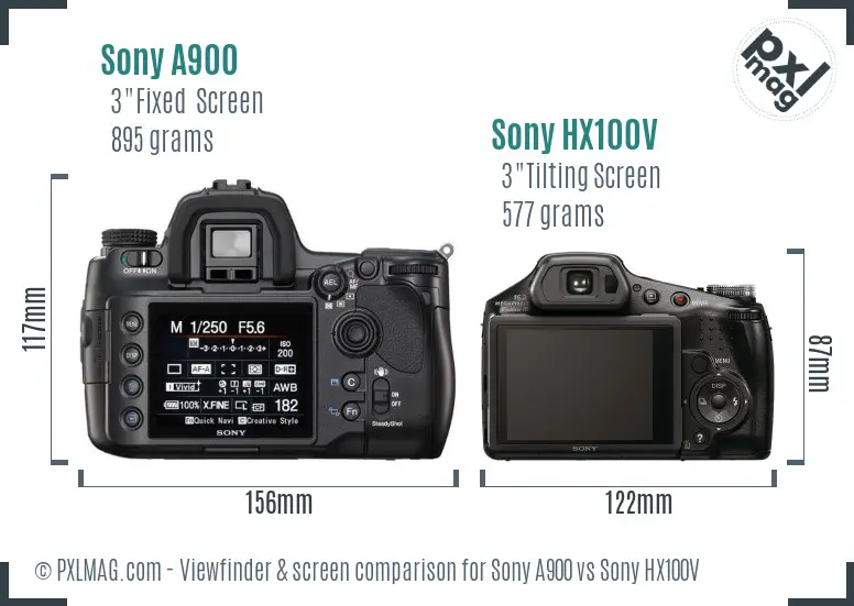 Sony A900 vs Sony HX100V Screen and Viewfinder comparison