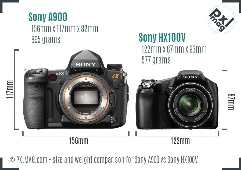 Sony A900 vs Sony HX100V size comparison