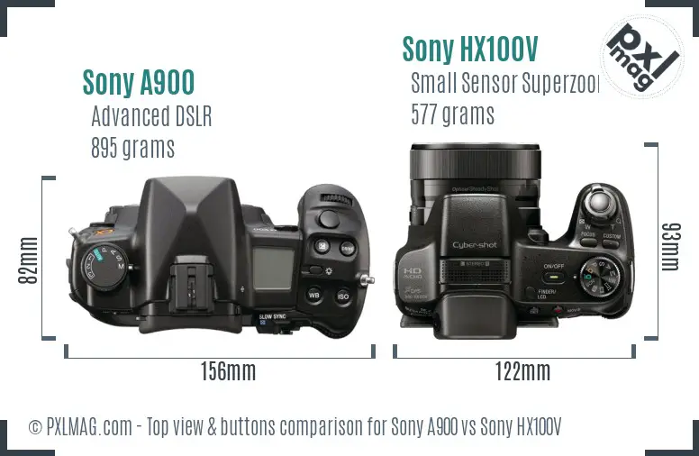 Sony A900 vs Sony HX100V top view buttons comparison