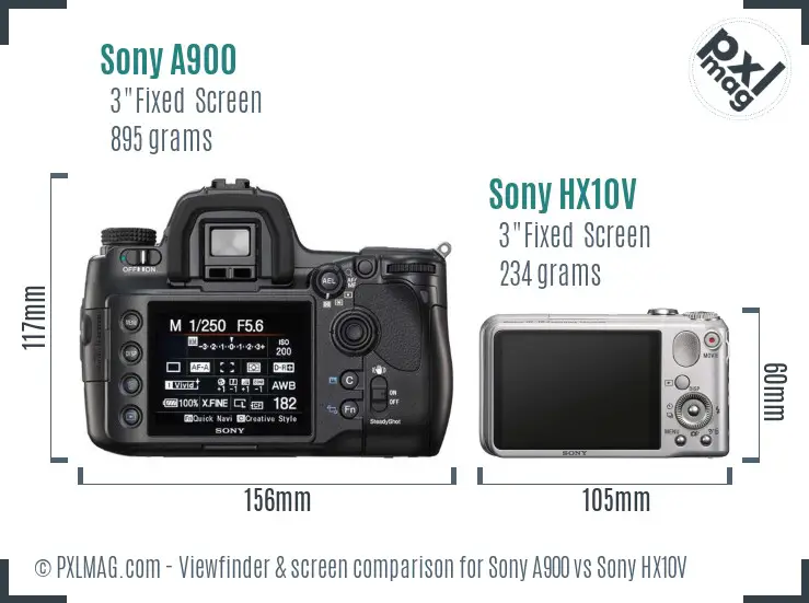 Sony A900 vs Sony HX10V Screen and Viewfinder comparison