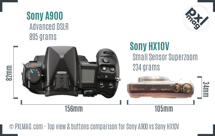 Sony A900 vs Sony HX10V top view buttons comparison