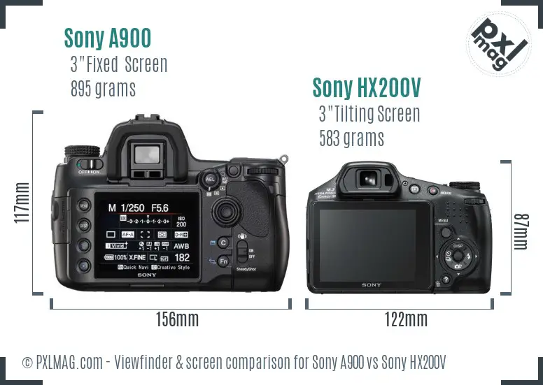 Sony A900 vs Sony HX200V Screen and Viewfinder comparison