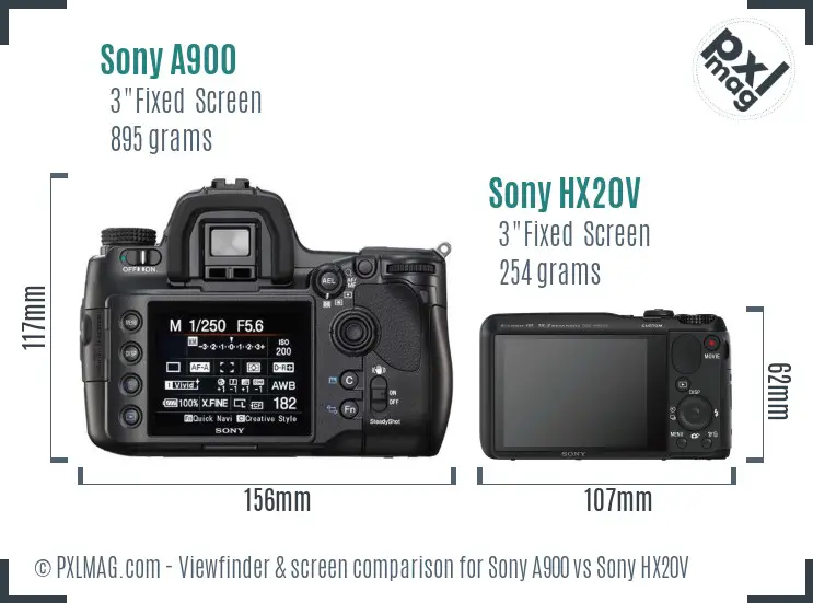 Sony A900 vs Sony HX20V Screen and Viewfinder comparison