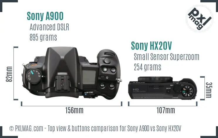 Sony A900 vs Sony HX20V top view buttons comparison