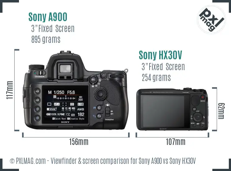Sony A900 vs Sony HX30V Screen and Viewfinder comparison
