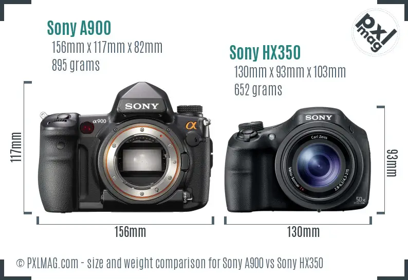 Sony A900 vs Sony HX350 size comparison