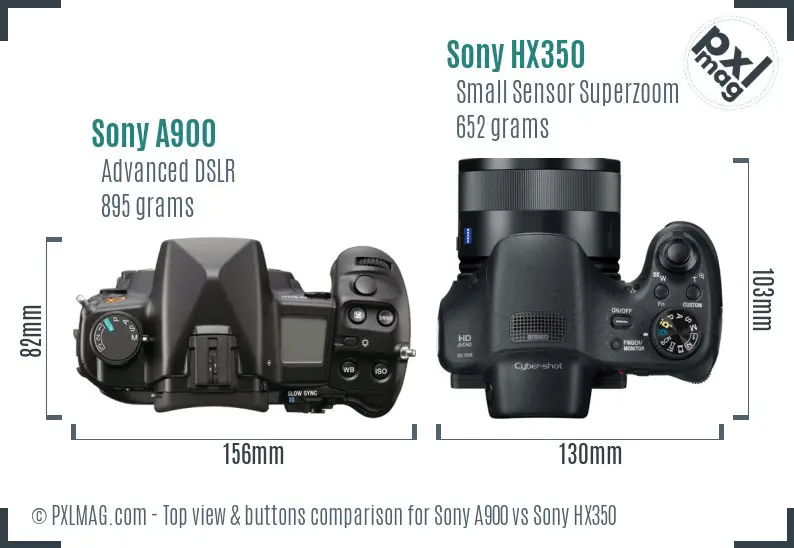Sony A900 vs Sony HX350 top view buttons comparison