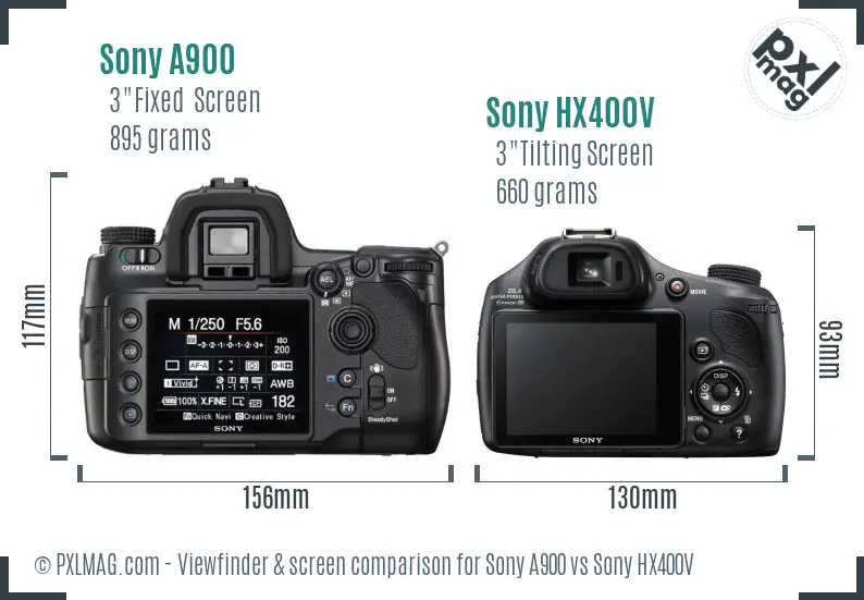Sony A900 vs Sony HX400V Screen and Viewfinder comparison
