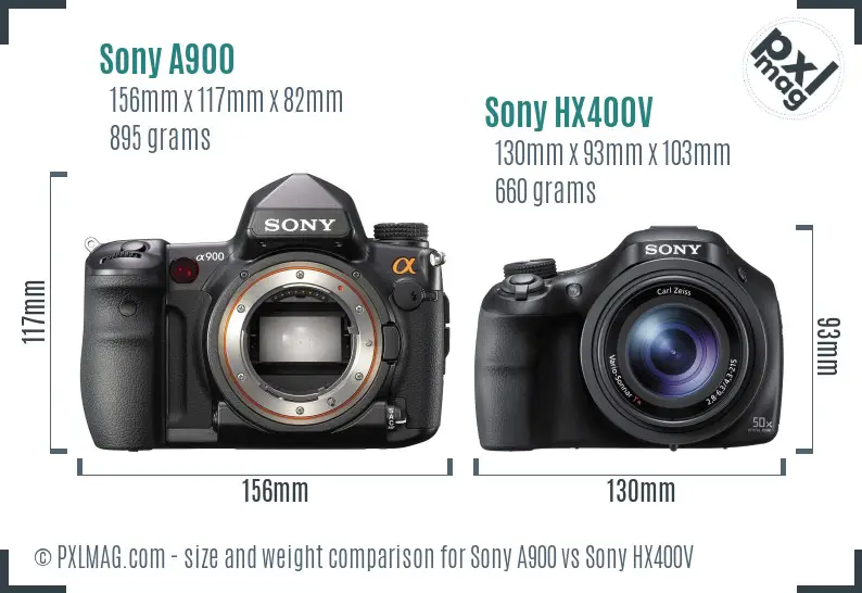 Sony A900 vs Sony HX400V size comparison