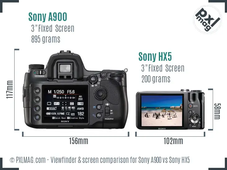 Sony A900 vs Sony HX5 Screen and Viewfinder comparison