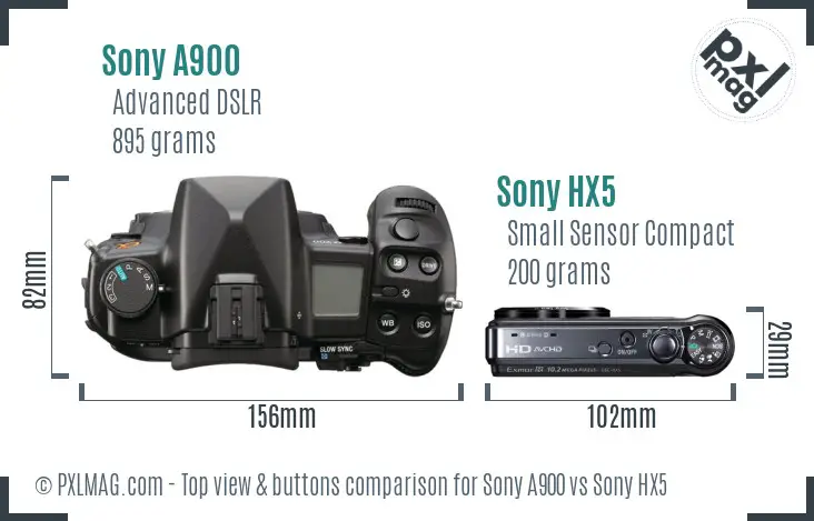 Sony A900 vs Sony HX5 top view buttons comparison