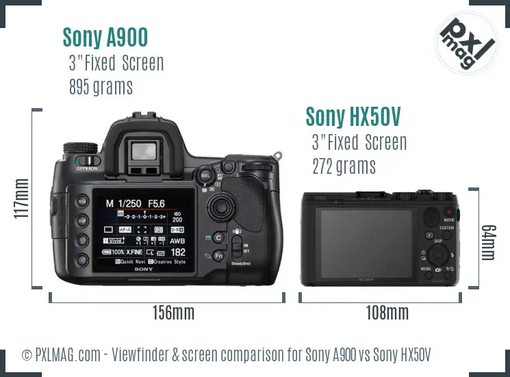 Sony A900 vs Sony HX50V Screen and Viewfinder comparison