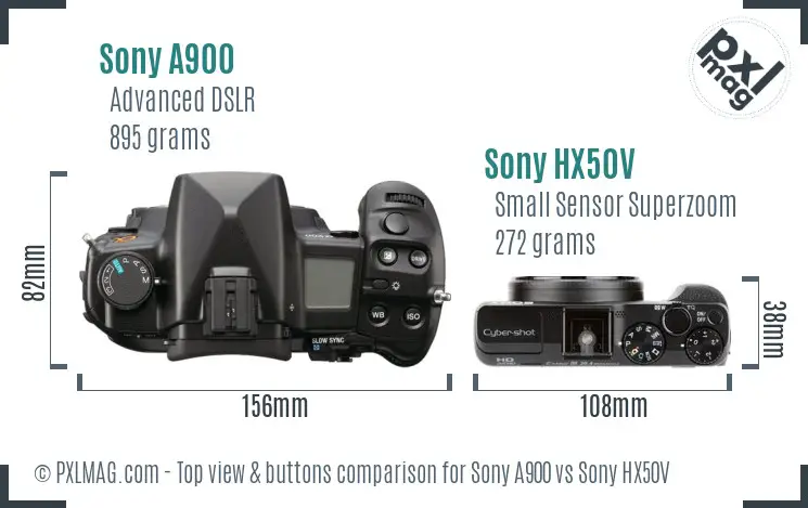 Sony A900 vs Sony HX50V top view buttons comparison