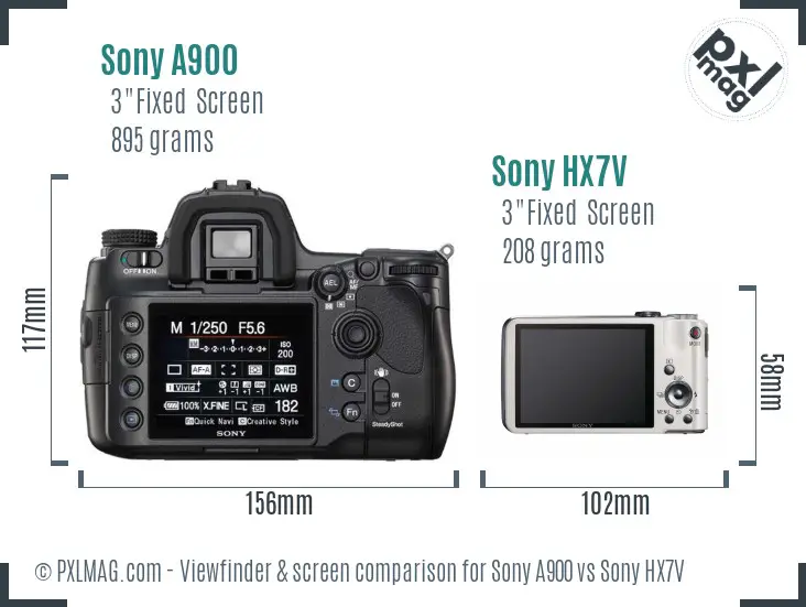 Sony A900 vs Sony HX7V Screen and Viewfinder comparison