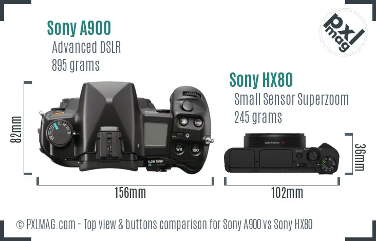 Sony A900 vs Sony HX80 top view buttons comparison
