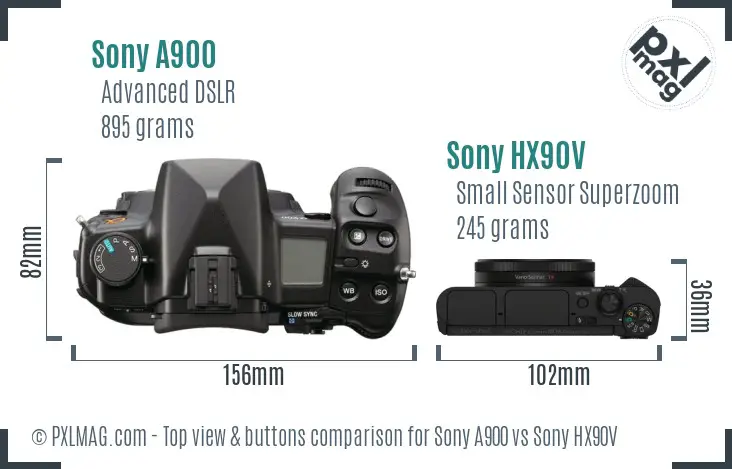 Sony A900 vs Sony HX90V top view buttons comparison