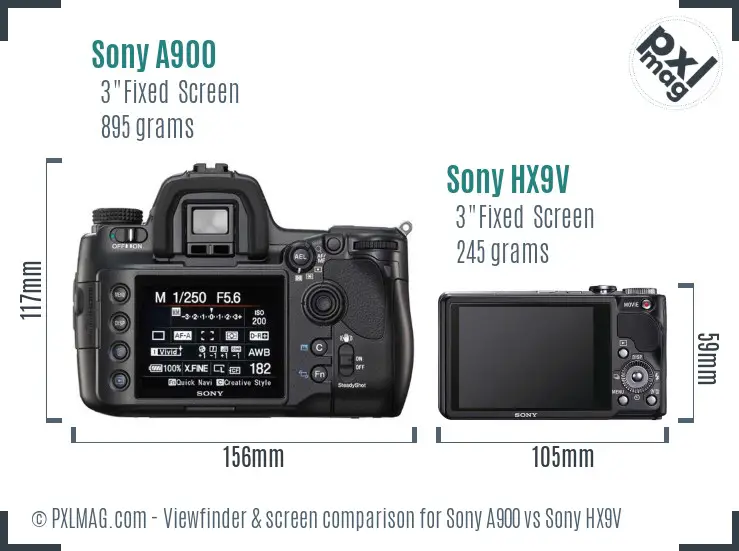 Sony A900 vs Sony HX9V Screen and Viewfinder comparison