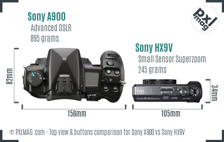 Sony A900 vs Sony HX9V top view buttons comparison