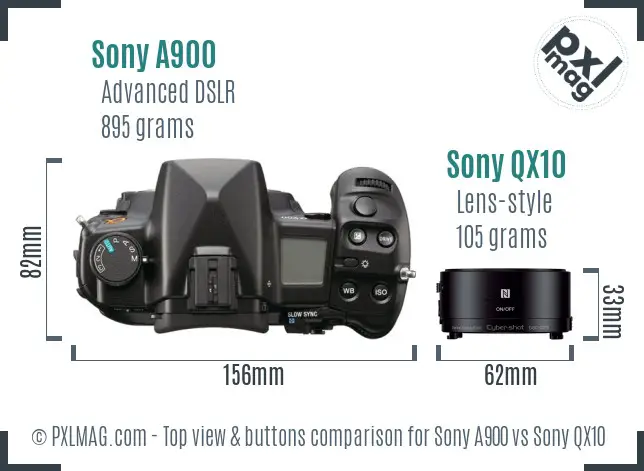 Sony A900 vs Sony QX10 top view buttons comparison
