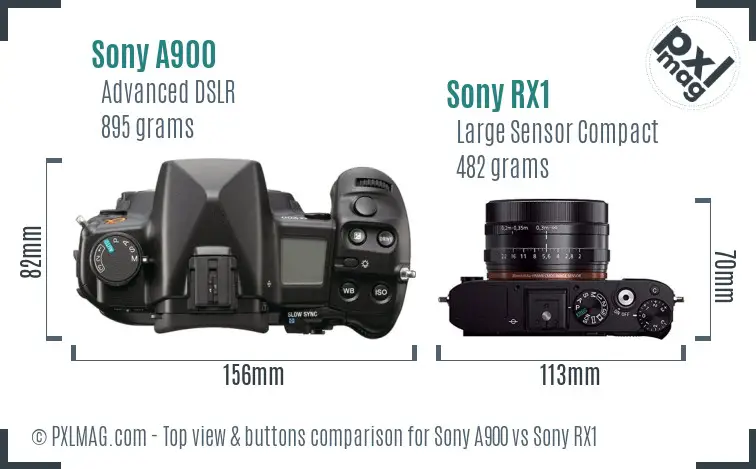 Sony A900 vs Sony RX1 top view buttons comparison