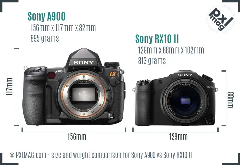 Sony A900 vs Sony RX10 II size comparison
