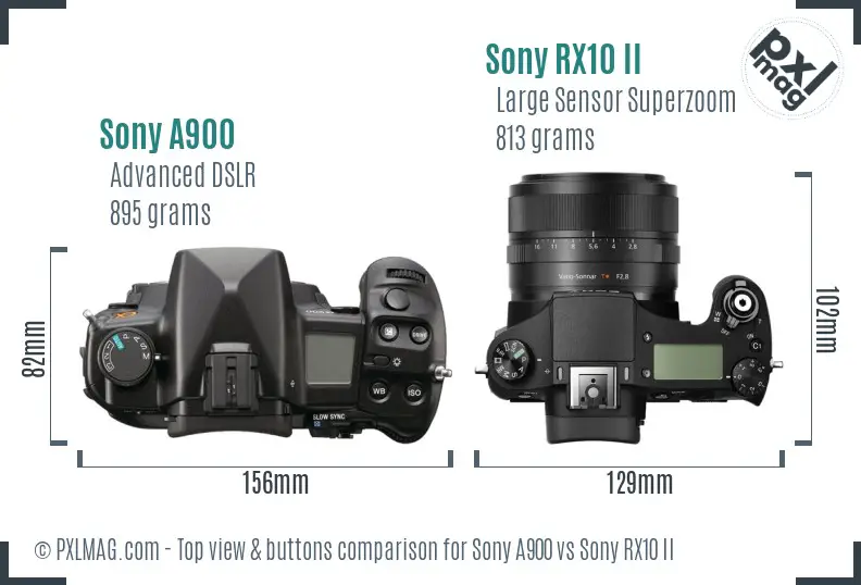 Sony A900 vs Sony RX10 II top view buttons comparison