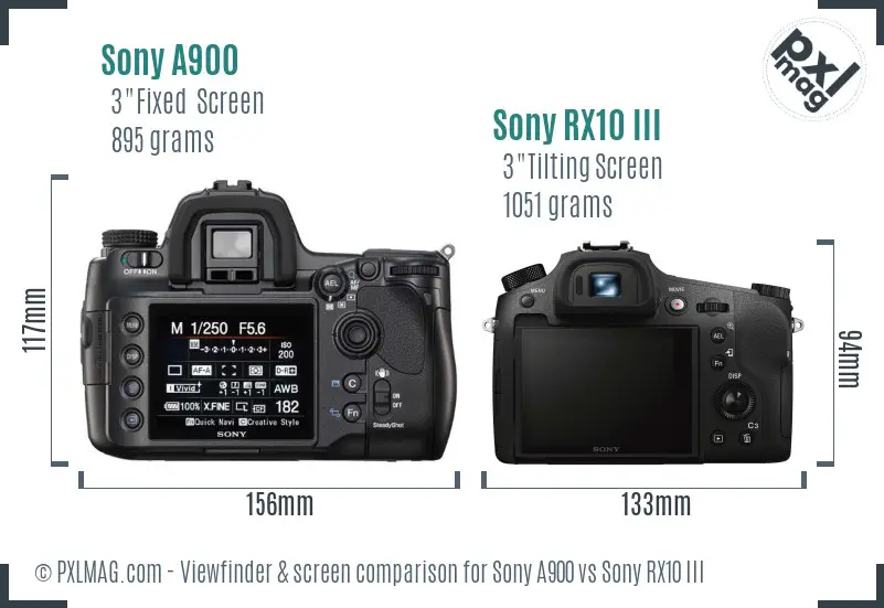 Sony A900 vs Sony RX10 III Screen and Viewfinder comparison